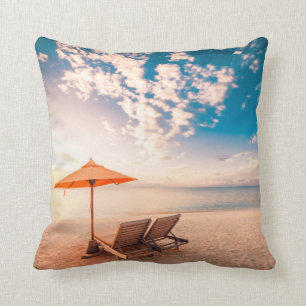 Beautiful Maldives Beach Sunset Throw Pillow