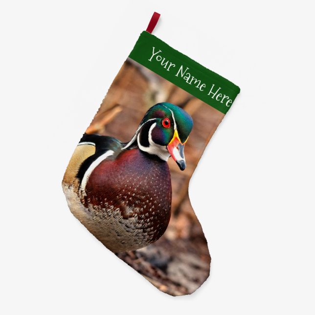 Beautiful Male Wood Duck in the Woods Large Christmas Stocking (Front (Hanging))