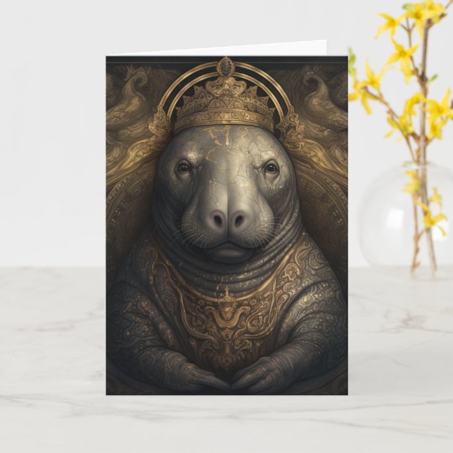Beautiful Manatee in a Crown all occasions Card (Yellow Flower)