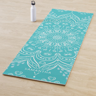Beautiful Mandala Personalized Teal Blue Boho Yoga Mat