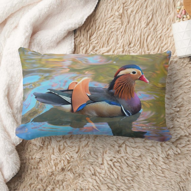 Beautiful Mandarin Duck in the Pond Lumbar Pillow (Blanket)