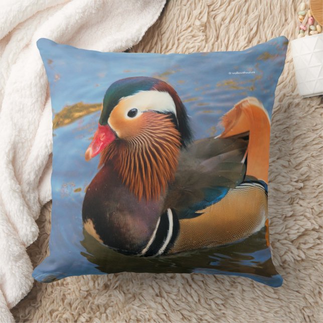 Beautiful Mandarin Duck in the Pond Throw Pillow (Blanket)