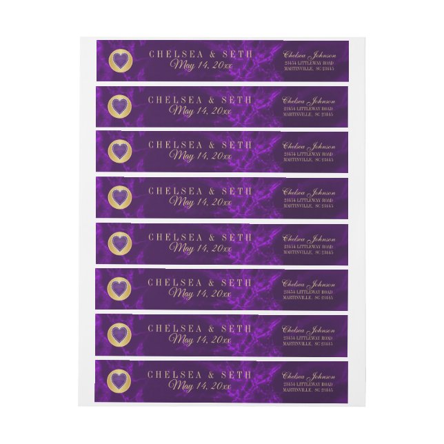 Beautiful Marble Purple and Gold Design Wrap Around Label (Sheet)