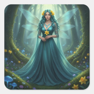 Beautiful March Aquamarine Fairy Square Sticker