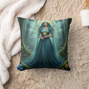 Beautiful March Aquamarine Fairy Throw Pillow