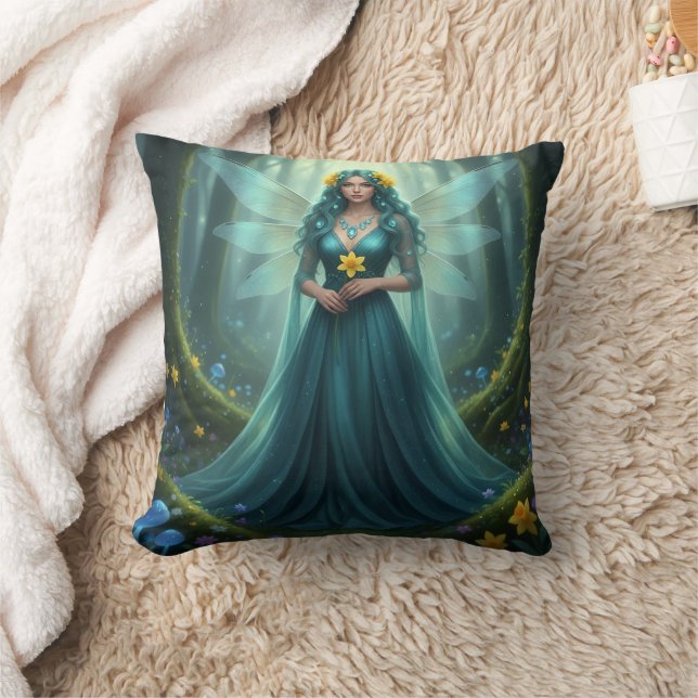 Beautiful March Aquamarine Fairy Throw Pillow (Blanket)