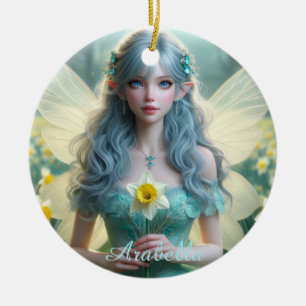 Beautiful March Fairy in Daffodils Ceramic Ornament
