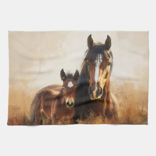 Beautiful Mare and Foal Painting Kitchen Towel