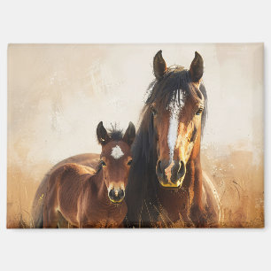 Beautiful Mare and Foal Painting Magnet