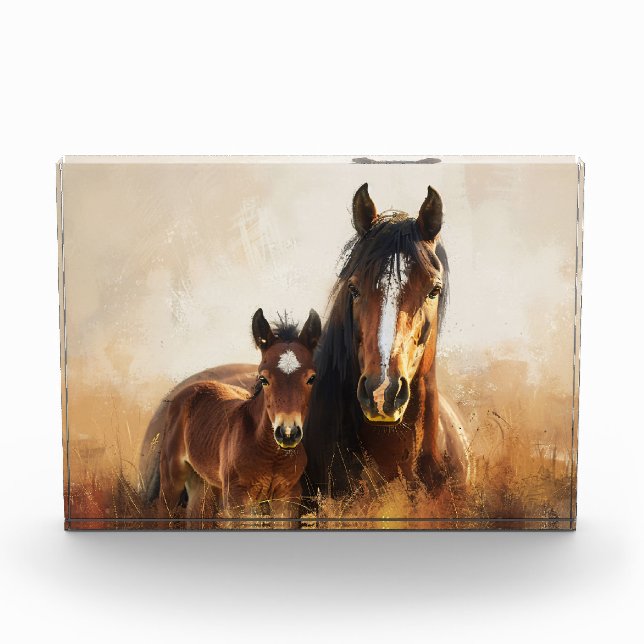 Beautiful Mare and Foal Painting Photo Block (Front)