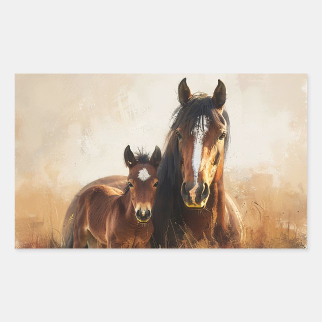 Beautiful Mare and Foal Painting Sticker (Front)