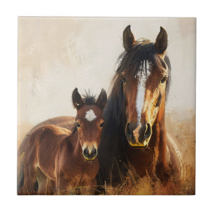 Beautiful Mare and Foal Painting Tile