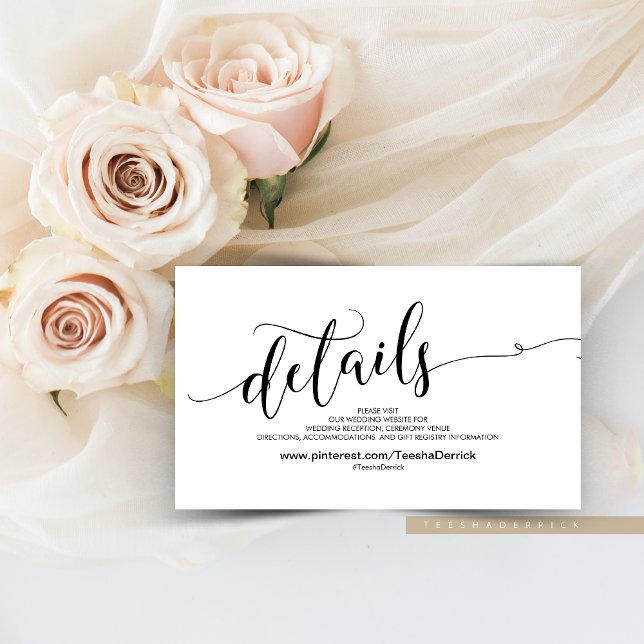 Beautiful Mariage Website Details Carte de boîtier (Beautiful Wedding Website Details, RSVP, Hotels, Reminder Enclosure Cards)