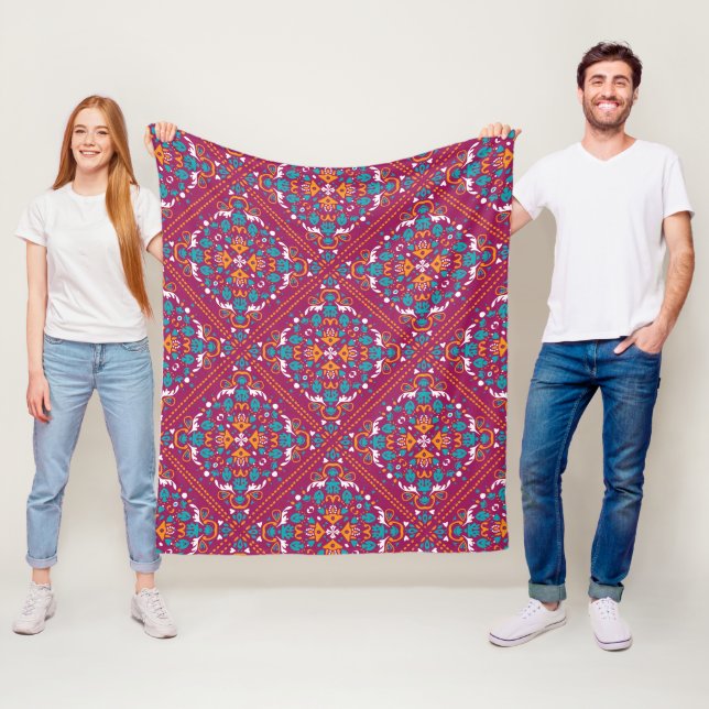 🤩 Beautiful maroon and turquoise Azulejos,  Fleece Blanket (In Situ)