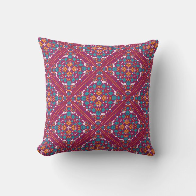 🤩 Beautiful maroon and turquoise Azulejos,  Throw Pillow (Front)