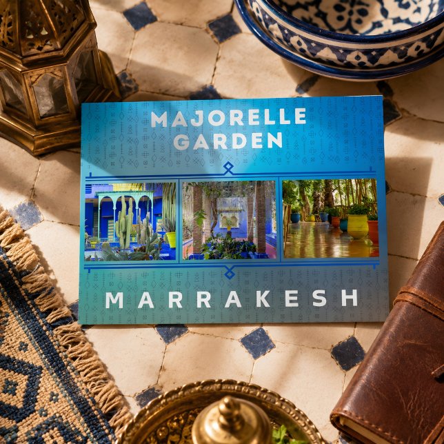 Beautiful Marrakesh Majorelle Garden Architecture  Postcard (Majorelle Garden Marrakech. )