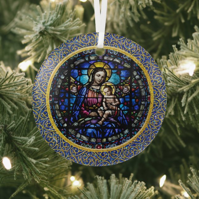 Beautiful Mary and Baby Jesus Glass Ornament (Insitu)