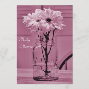 Beautiful Mason Jar & Daisies Pink Baby Shower Invitation
