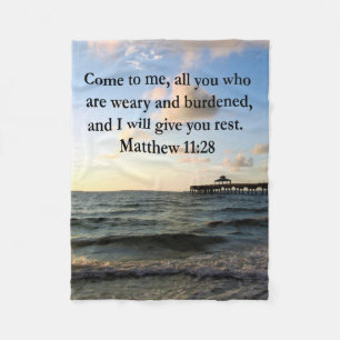 BEAUTIFUL MATTHEW 11:28 SCRIPTURE VERSE FLEECE BLANKET
