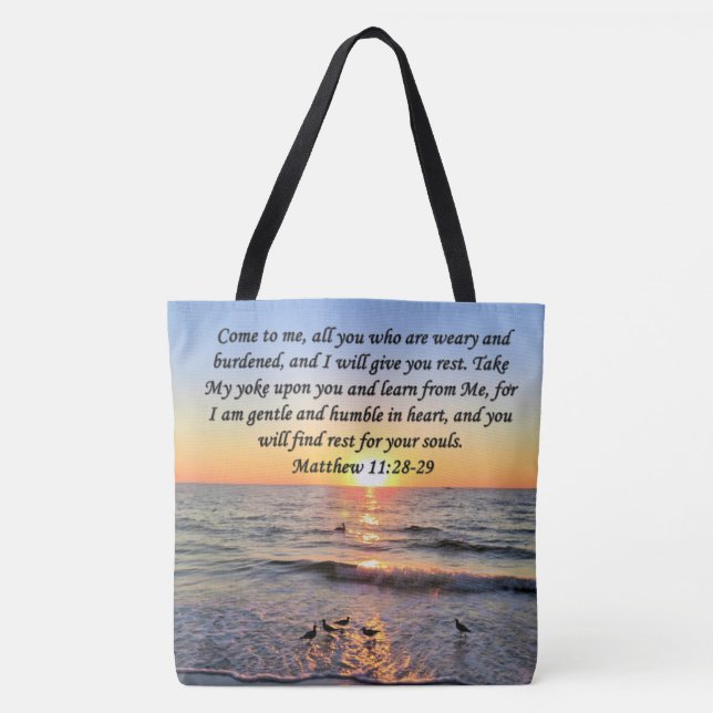 BEAUTIFUL MATTHEW 11:28 SUNRISE PHOTO DESIGN TOTE BAG (Front)