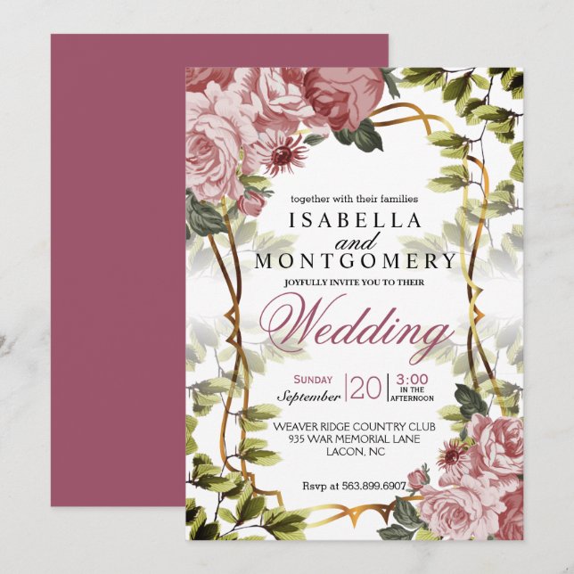 Beautiful Mauve Floral Wedding Invitation (Front/Back)
