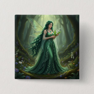 Beautiful May Emerald Fairy 2 Inch Square Button