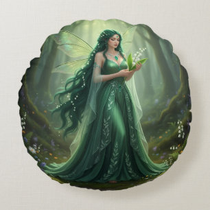 Beautiful May Emerald Fairy Round Pillow