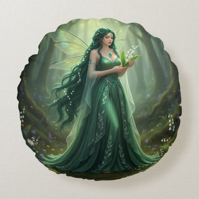Beautiful May Emerald Fairy Round Pillow (Front)