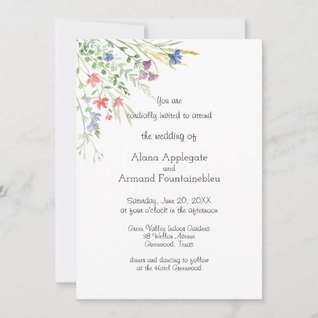 Beautiful Meadow Watercolor Wildflowers Invitation (Front)