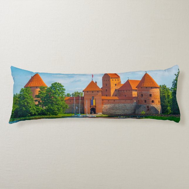 Beautiful Medieval Castle on Blue Lake Body Pillow (Front)