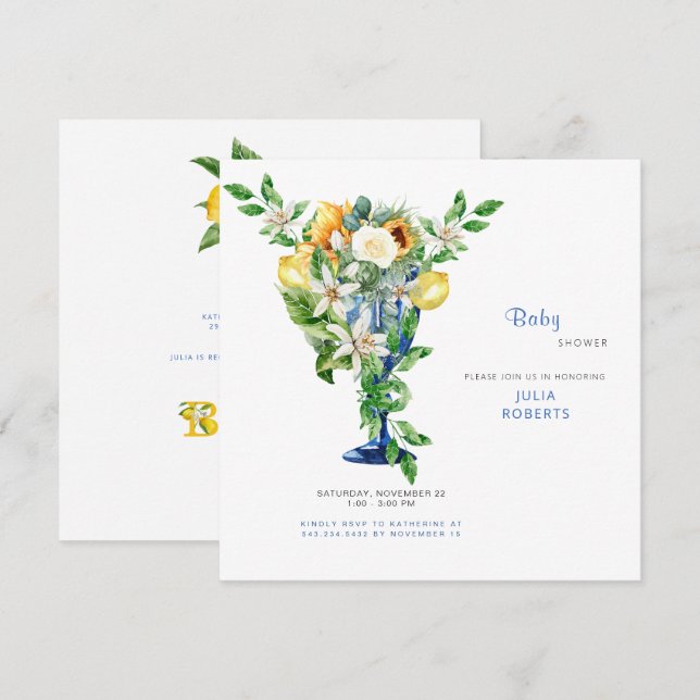 Beautiful Mediterranean Floral Baby Shower Matte Invitation (Front/Back)
