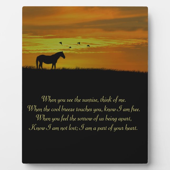 Beautiful Memorial Poem with Horse in Sunset Plaque (Front)
