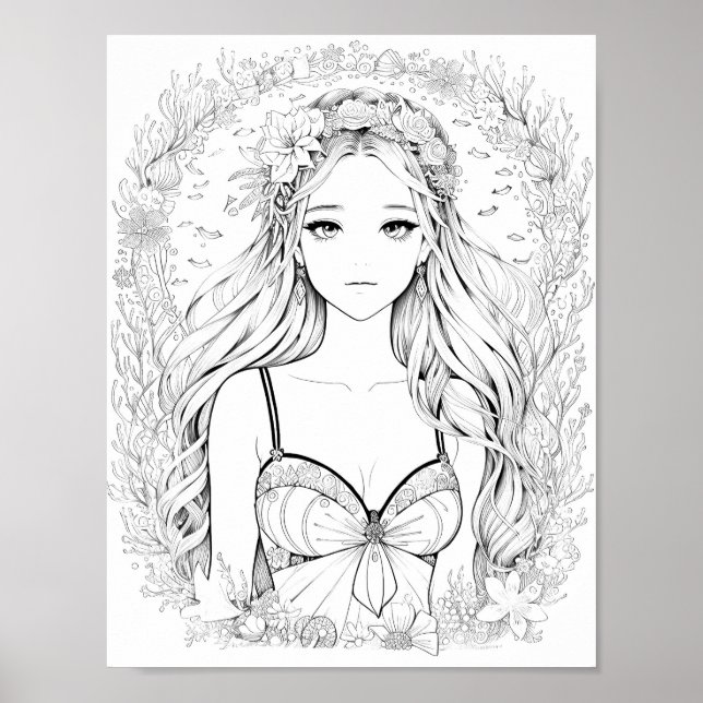 Beautiful Mermaid Adult Colouring Poster (Front)