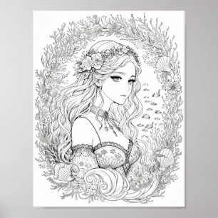 Beautiful Mermaid Adult Colouring Poster