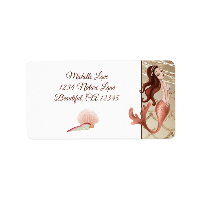Beautiful Mermaid and Seashells Address Label (Front)