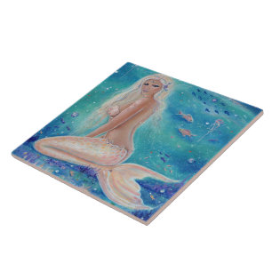 Beautiful mermaid ceramic tile ocean scene