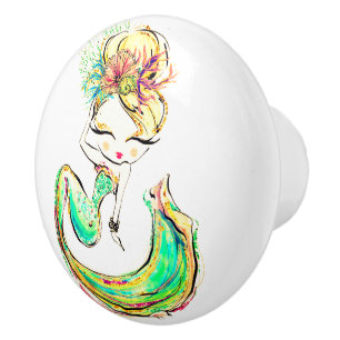 Beautiful Mermaid Fashionista Glam Girl Ceramic Ce Knob
