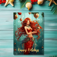 Beautiful Mermaid Happy Holidays Christmas