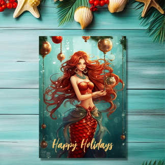 Beautiful Mermaid Happy Holidays Christmas Card