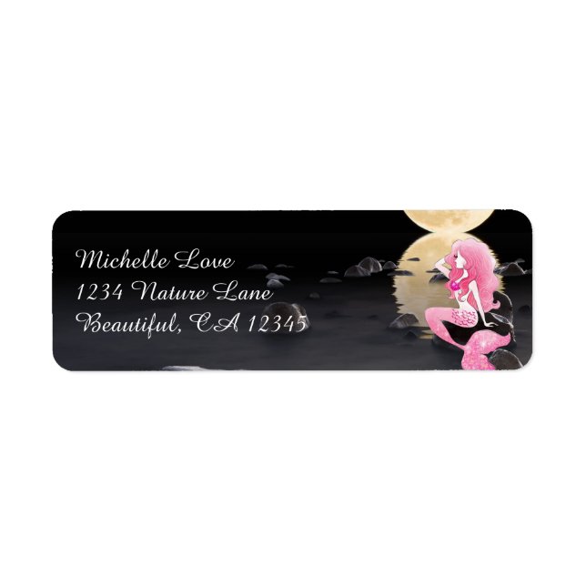 Beautiful Mermaid in Pink with Full Moon Address (Front)