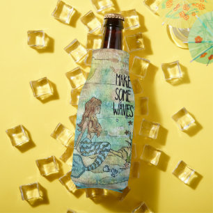 Beautiful Mermaid Make Some Waves Bottle Cooler