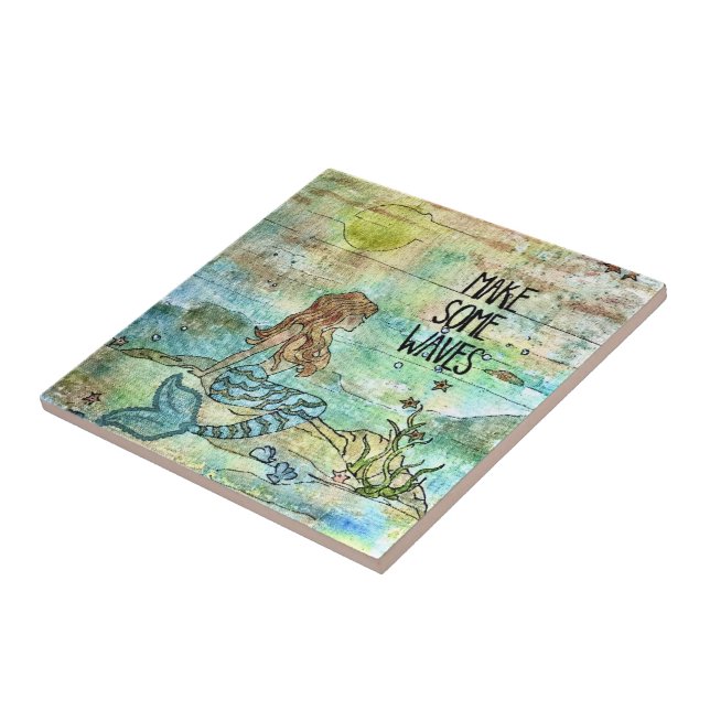 Beautiful Mermaid Make Some Waves Ceramic Tile (Side)