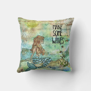 Beautiful Mermaid Make Some Waves Throw Pillow