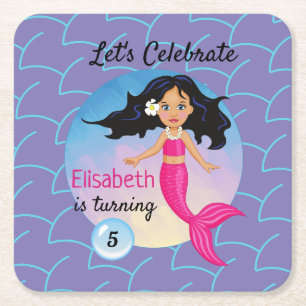 Beautiful Mermaid Princess Under the Sea Girls Square Paper Coaster