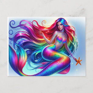 Beautiful Mermaid Sea Nymph Rainbow Postcard
