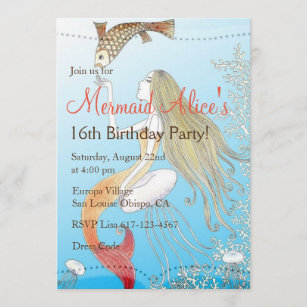 Beautiful Mermaid Sweet 16 Girl's Birthday Invite