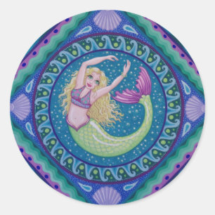 Beautiful mermaid swimming in the sea. classic round sticker