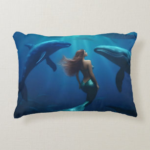 Beautiful Mermaid Swimming With Humpback Whales, Accent Pillow