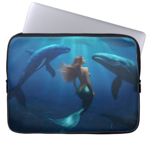 Beautiful Mermaid Swimming With Humpback Whales, Laptop Sleeve