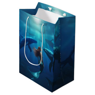 Beautiful Mermaid Swimming With Humpback Whales, Medium Gift Bag